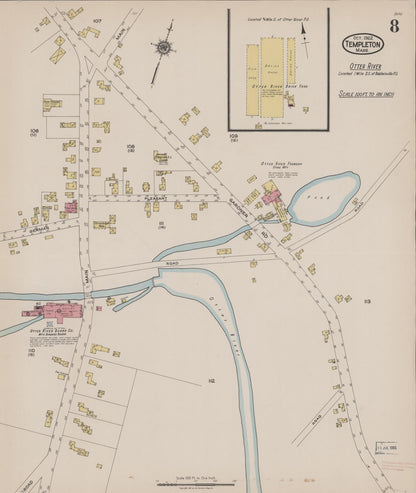 Sanborn Fire Insurance Map from Templeton, Worcester County, Massachusetts (1922), Sheet #0008 - Complete Map Set gallery image, historic Sanborn map, vintage wall art, Massachusetts Massachusetts