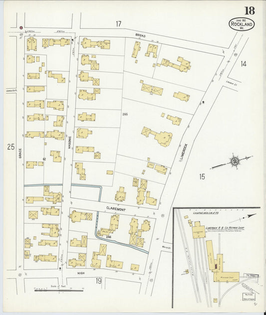 Sanborn Fire Insurance Map from Rockland, Knox County, Maine (1912), Sheet #0018 - Historic Sanborn Fire Insurance Map Print, vintage old map wall art, antique decor, genealogy gift, Maine Maine map