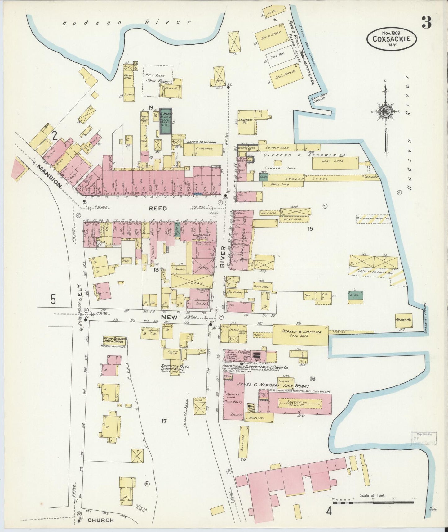 Sanborn Fire Insurance Map from Coxsackie, Greene County, New York (1909), Sheet #0003 - Historic Sanborn Fire Insurance Map Print, vintage old map wall art, antique decor, genealogy gift, New York New York map