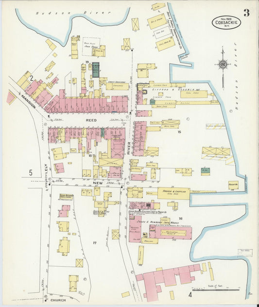 Sanborn Fire Insurance Map from Coxsackie, Greene County, New York (1909), Sheet #0003 - Historic Sanborn Fire Insurance Map Print, vintage old map wall art, antique decor, genealogy gift, New York New York map