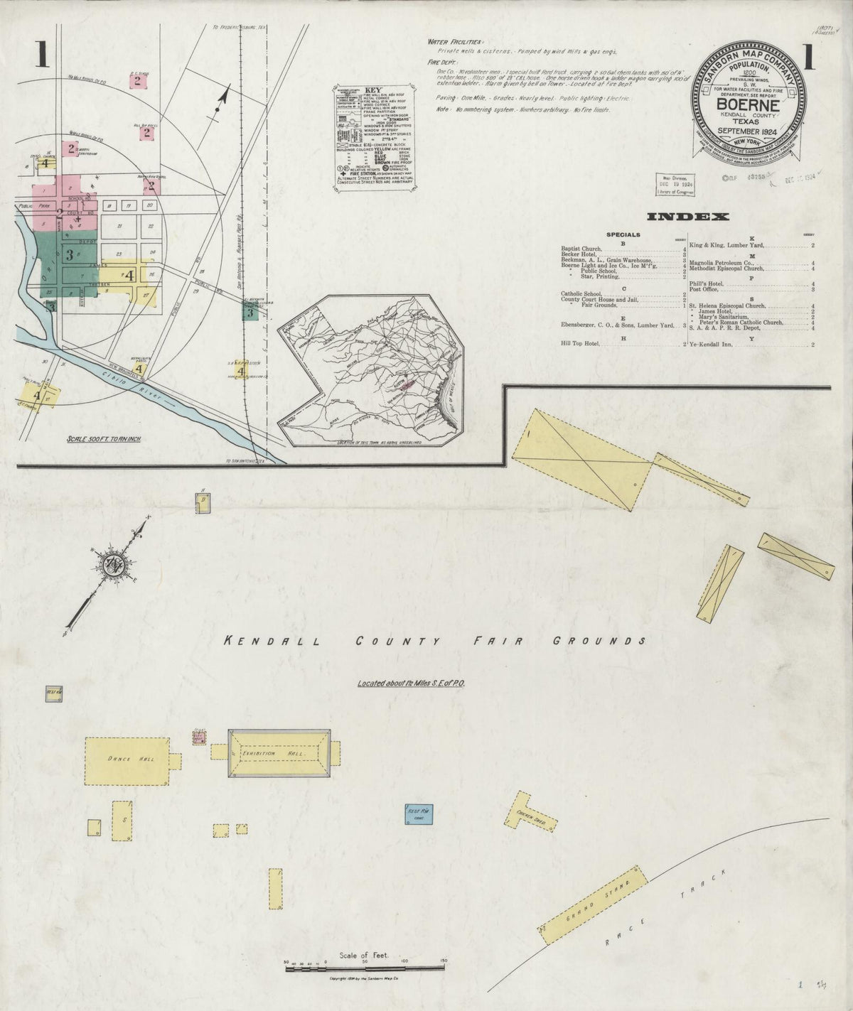 Sanborn Fire Insurance Map from Boerne, Kendall County, Texas (1924), Sheet #0001 - Complete Map Set gallery image, historic Sanborn map, vintage wall art, Texas Texas
