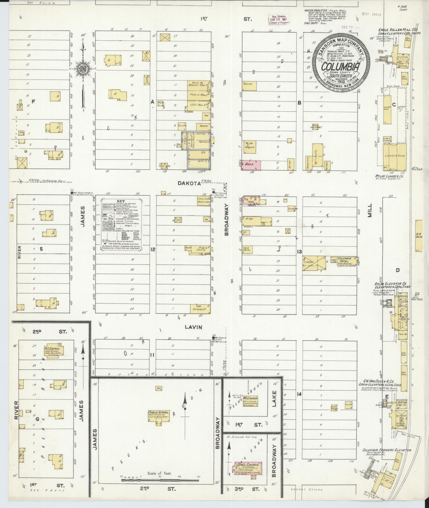 Sanborn Fire Insurance Map from Columbia, Brown County, South Dakota (1910), Sheet #0001 - Historic Sanborn Fire Insurance Map Print, vintage old map wall art, antique decor, genealogy gift, South Dakota South Dakota map