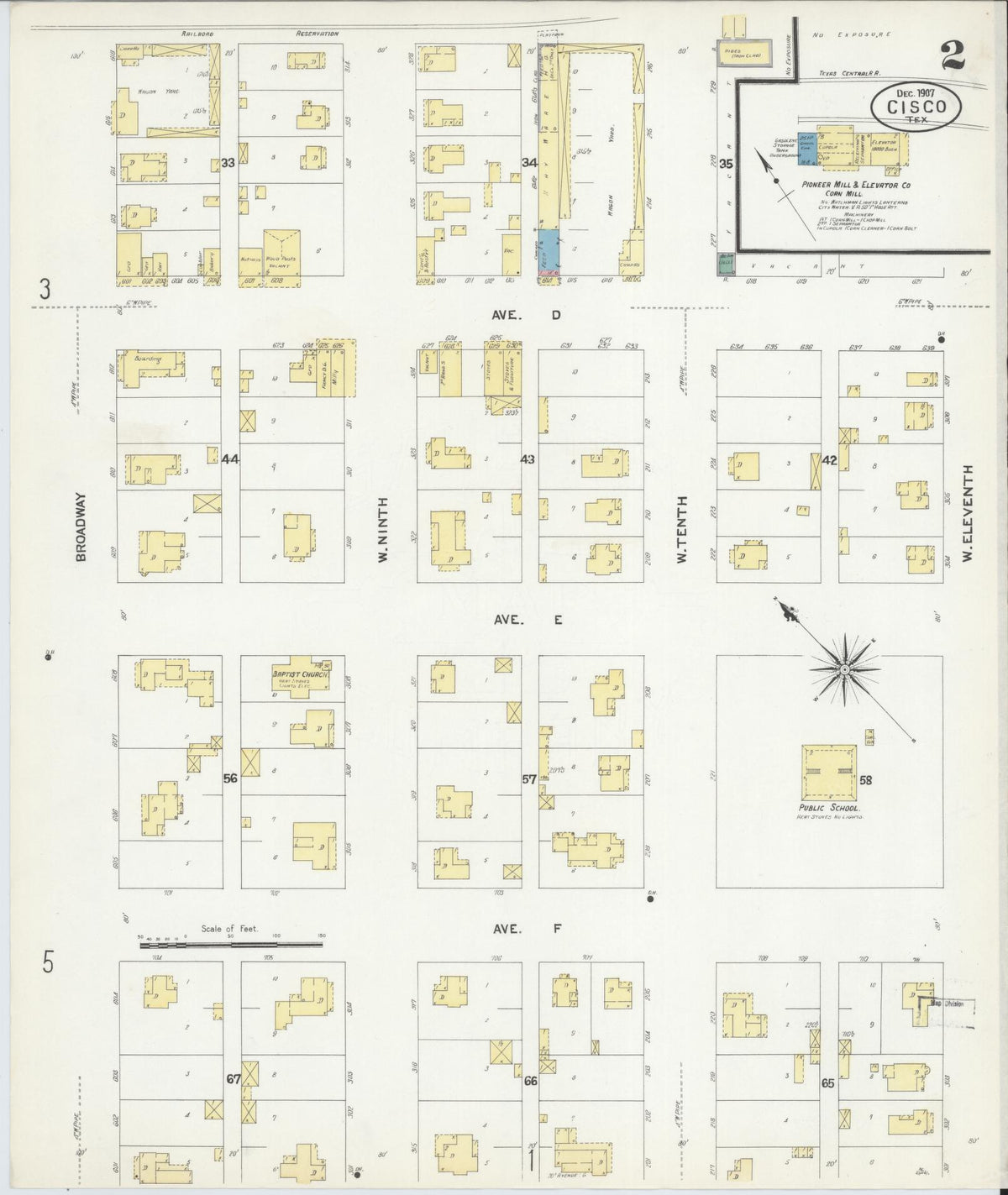 Sanborn Fire Insurance Map from Cisco, Eastland County, Texas (1907), Sheet #0002 - Historic Sanborn Fire Insurance Map Print, vintage old map wall art, antique decor, genealogy gift, Texas Texas map