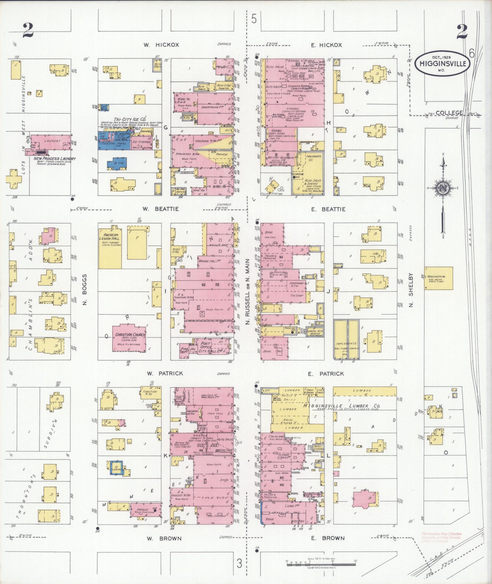 Sanborn Fire Insurance Map from Higginsville, Lafayette County, Missouri (1929), Sheet #0002 - Historic Sanborn Fire Insurance Map Print, vintage old map wall art, antique decor, genealogy gift, Missouri Missouri map