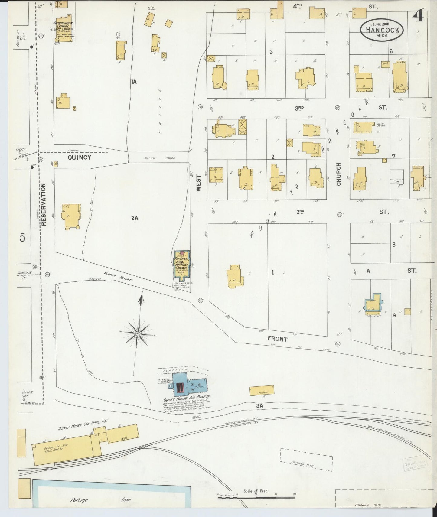 Sanborn Fire Insurance Map from Houghton, Houghton County, Michigan (1900), Sheet #0004 - Complete Map Set gallery image, historic Sanborn map, vintage wall art, Michigan Michigan