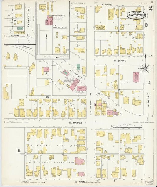 Sanborn Fire Insurance Map from Crawfordsville, Montgomery County, Indiana (1907), Sheet #0002 - Historic Sanborn Fire Insurance Map Print, vintage old map wall art, antique decor, genealogy gift, Indiana Indiana map