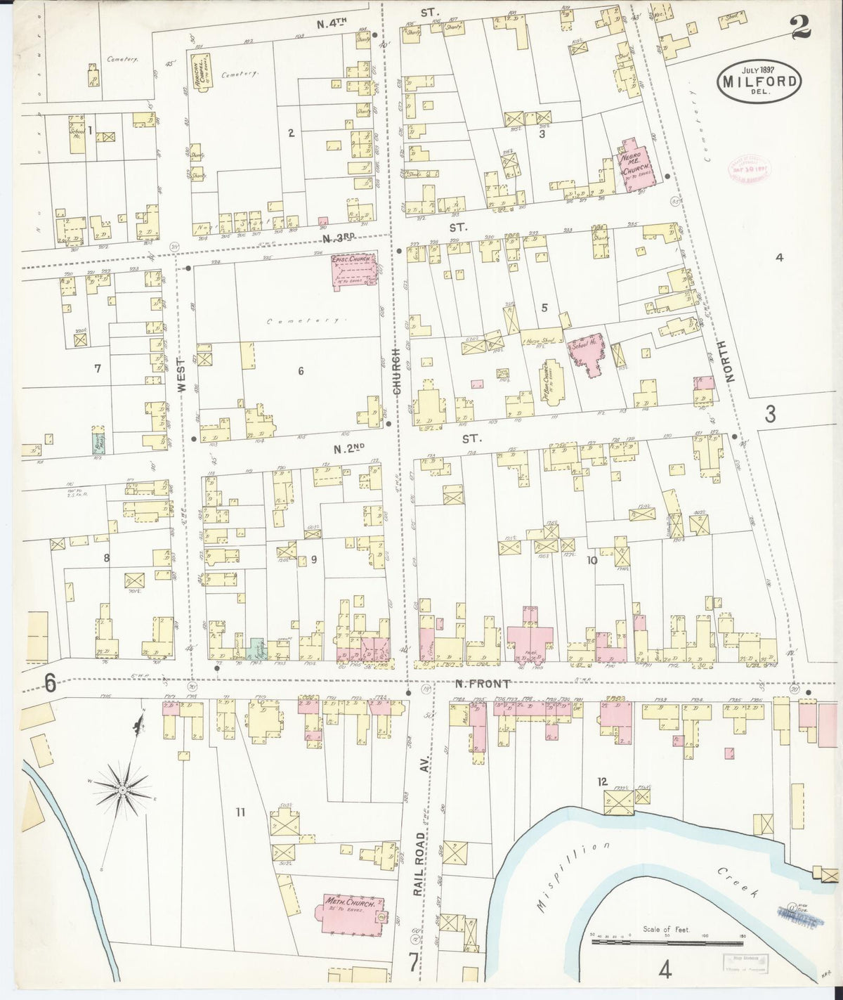 Sanborn Fire Insurance Map from Milford, Kent And Sussex Counties, Delaware (1897), Sheet #0002 - Complete Map Set gallery image, historic Sanborn map, vintage wall art, Delaware Delaware