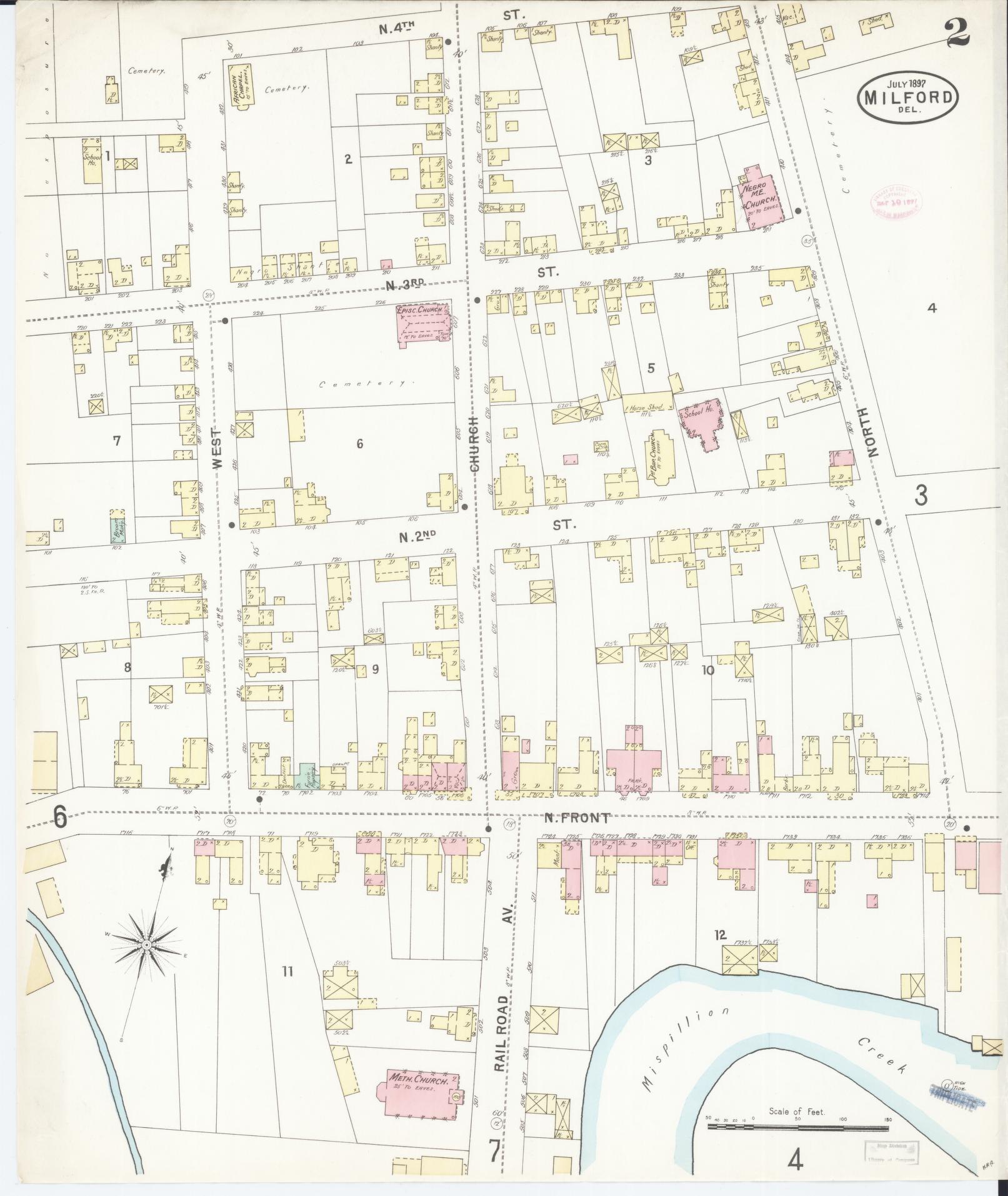 Sanborn Fire Insurance Map from Milford, Kent And Sussex Counties, Delaware (1897), Sheet #0002 - Complete Map Set gallery image, historic Sanborn map, vintage wall art, Delaware Delaware