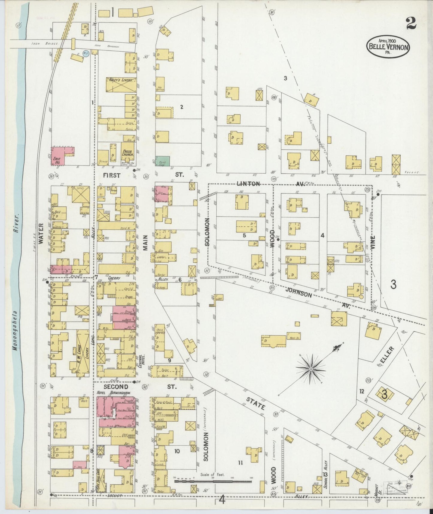 Sanborn Fire Insurance Map from Belle Vernon, Fayette County, Pennsylvania (1900), Sheet #0002 - Historic Sanborn Fire Insurance Map Print, vintage old map wall art, antique decor, genealogy gift, Pennsylvania Pennsylvania map