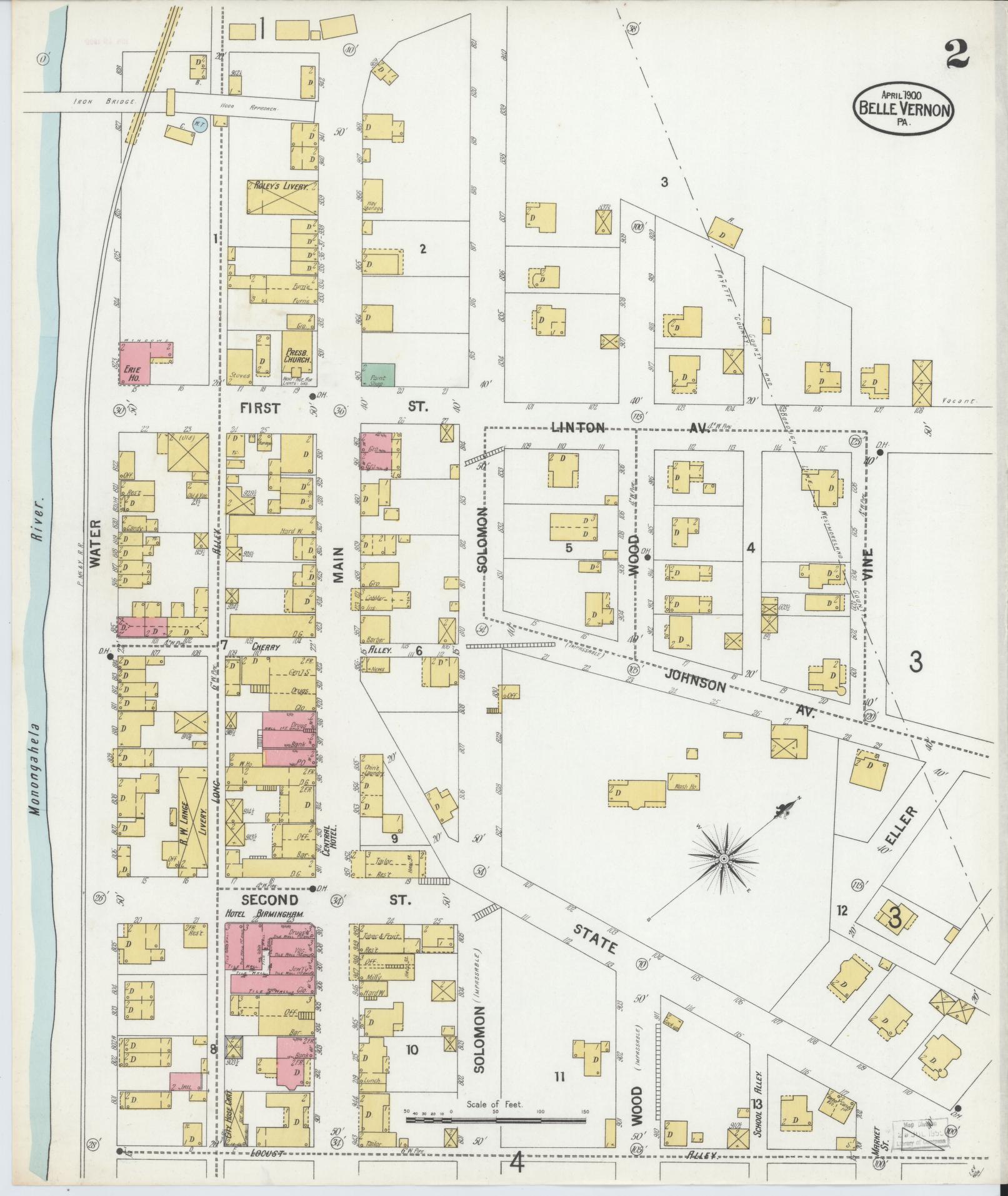 Sanborn Fire Insurance Map from Belle Vernon, Fayette County, Pennsylvania (1900), Sheet #0002 - Historic Sanborn Fire Insurance Map Print, vintage old map wall art, antique decor, genealogy gift, Pennsylvania Pennsylvania map