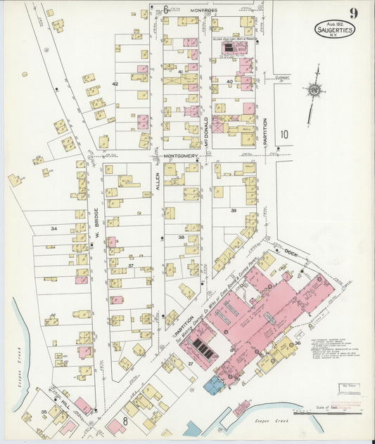 Sanborn Fire Insurance Map from Saugerties, Ulster County, New York (1912), Sheet #0009 - Historic Sanborn Fire Insurance Map Print, vintage old map wall art, antique decor, genealogy gift, New York New York map