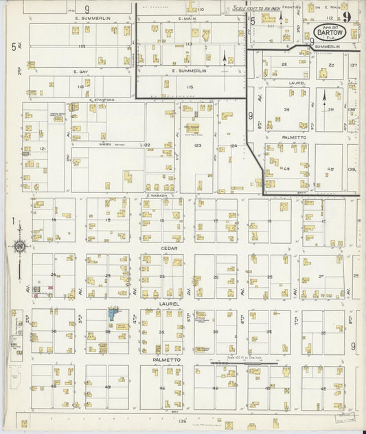 Sanborn Fire Insurance Map from Bartow, Polk County, Florida (1917), Sheet #0009 - Historic Sanborn Fire Insurance Map Print, vintage old map wall art, antique decor, genealogy gift, Florida Florida map