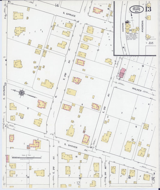 Sanborn Fire Insurance Map from Hope, Hempstead County, Arkansas (1919), Sheet #0013 - Historic Sanborn Fire Insurance Map Print, vintage old map wall art, antique decor, genealogy gift, Arkansas Arkansas map