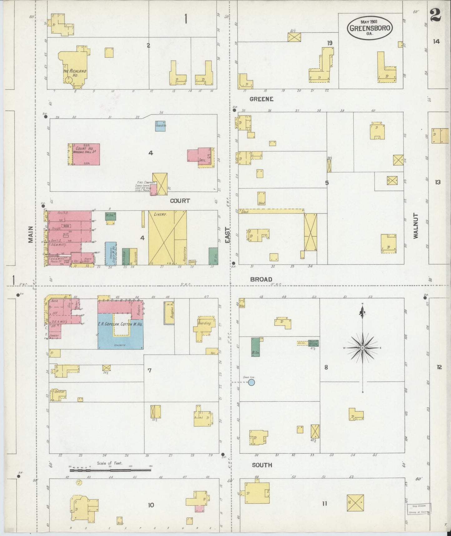 Sanborn Fire Insurance Map from Greensboro, Greene County, Georgia (1901), Sheet #0002 - Complete Map Set gallery image, historic Sanborn map, vintage wall art, Georgia Georgia