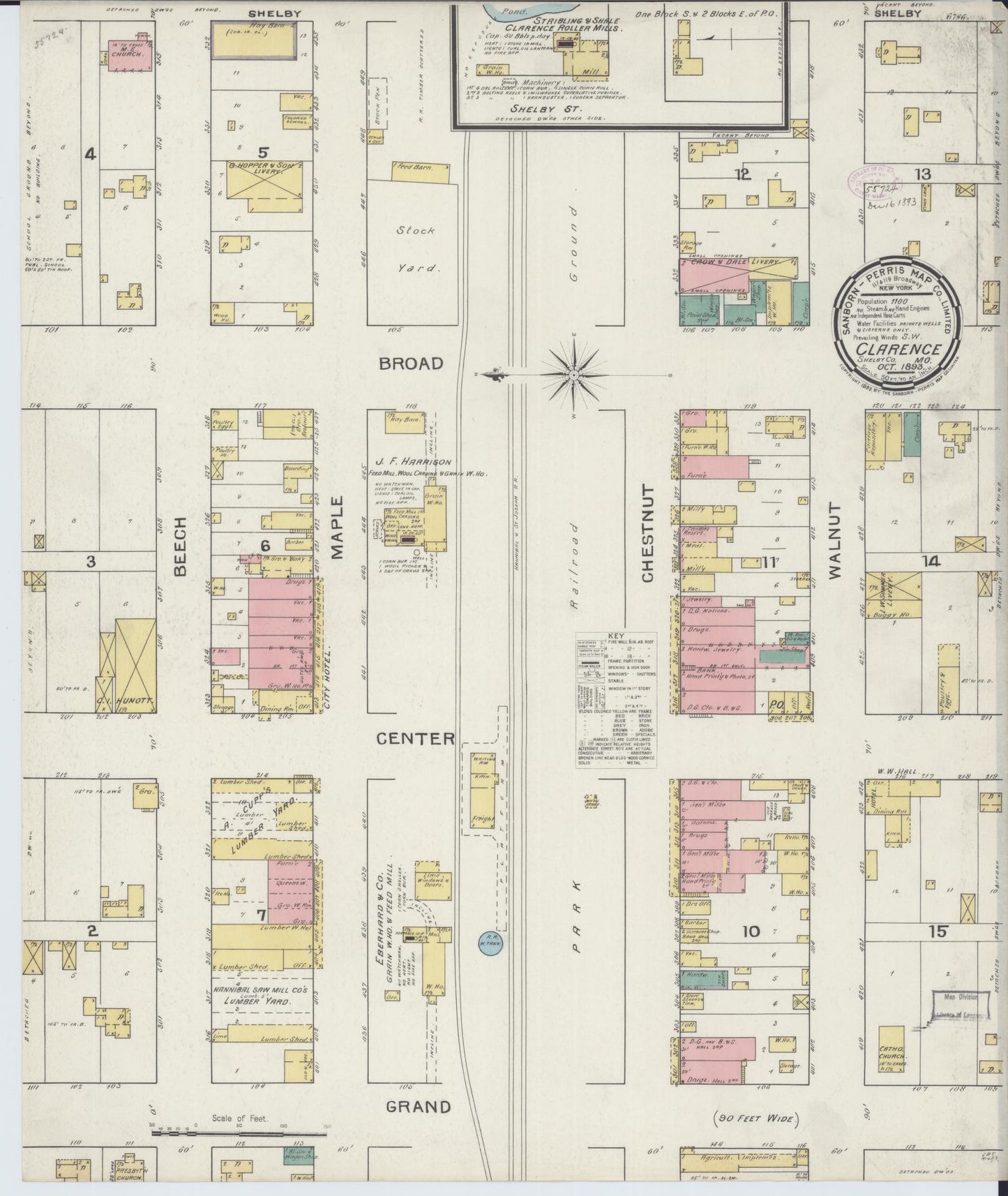 Sanborn Fire Insurance Map from Clarence, Shelby County, Missouri (1893), Sheet #0001 - Historic Sanborn Fire Insurance Map Print, vintage old map wall art, antique decor, genealogy gift, Missouri Missouri map