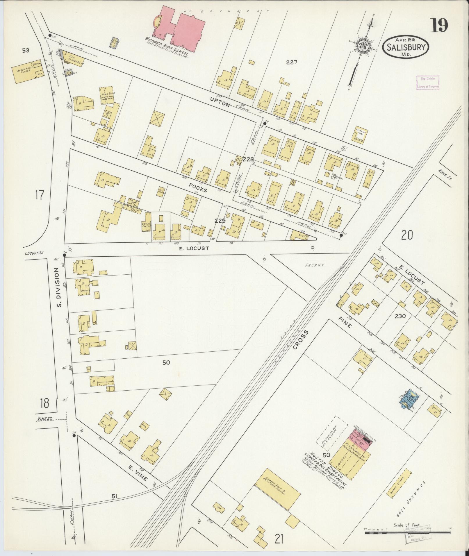 Sanborn Fire Insurance Map from Salisbury, Wicomico County, Maryland (1916), Sheet #0019 - Complete Map Set gallery image, historic Sanborn map, vintage wall art, Maryland Maryland