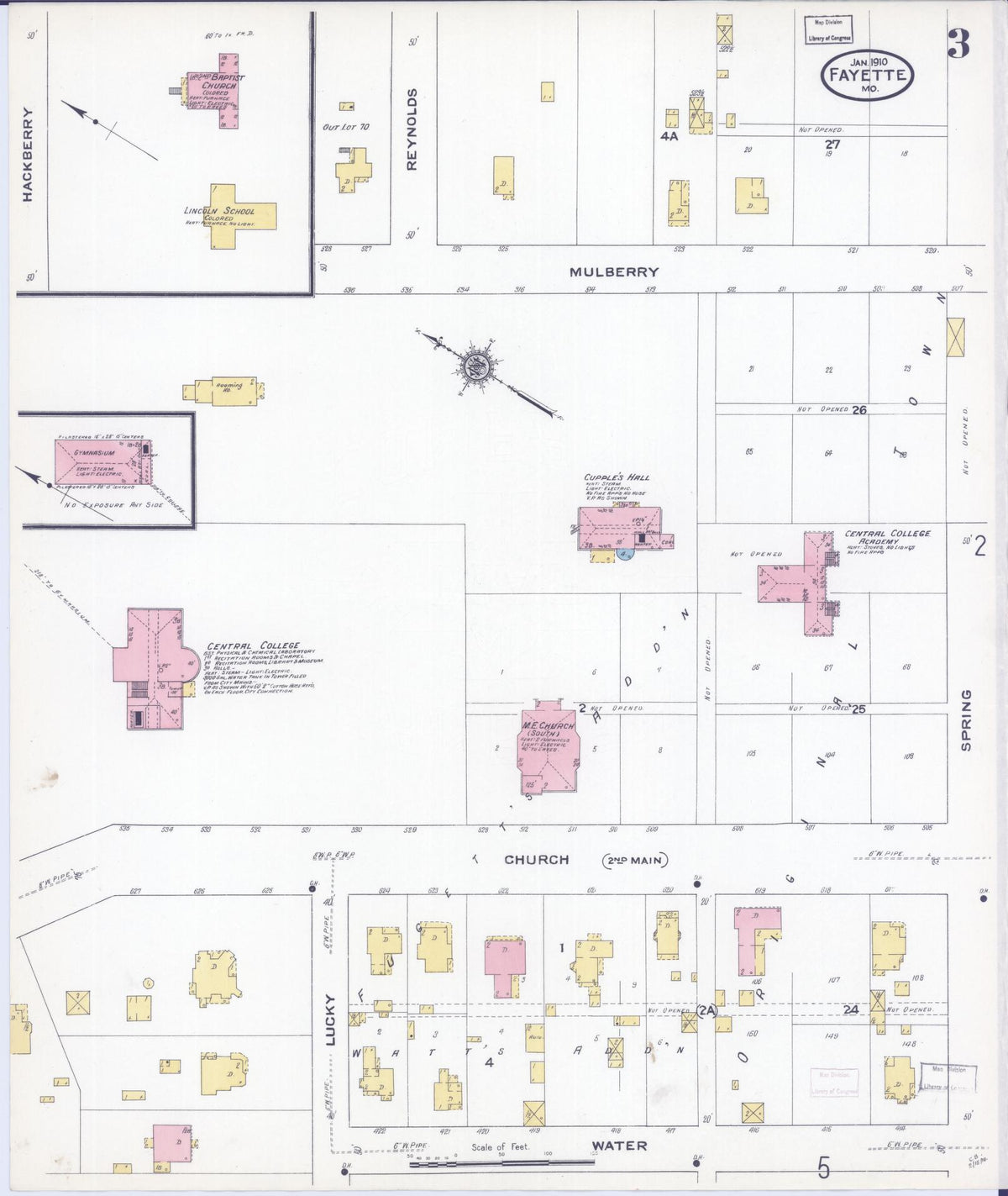 Sanborn Fire Insurance Map from Fayette, Howard County, Missouri (1910), Sheet #0003 - Complete Map Set gallery image, historic Sanborn map, vintage wall art, Missouri Missouri