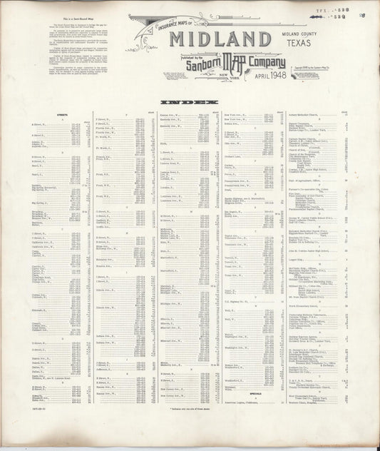 Sanborn Fire Insurance Map from Midland, Midland County, Texas (1950), Sheet #0001 - Historic Sanborn Fire Insurance Map Print, vintage old map wall art, antique decor, genealogy gift, Texas Texas map