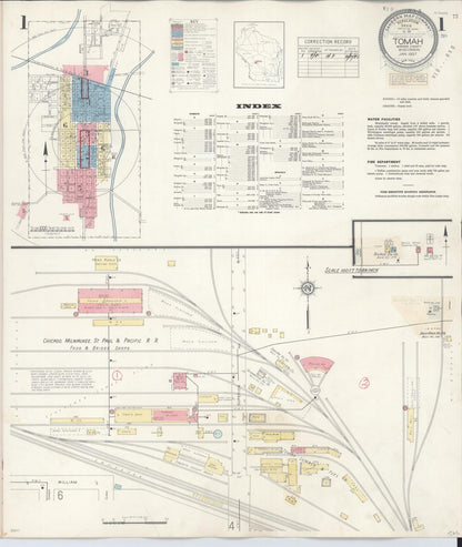 Sanborn Fire Insurance Map from Tomah, Monroe County, Wisconsin (1944), Sheet #0001 - Historic Sanborn Fire Insurance Map Print, vintage old map wall art, antique decor, genealogy gift, Wisconsin Wisconsin map