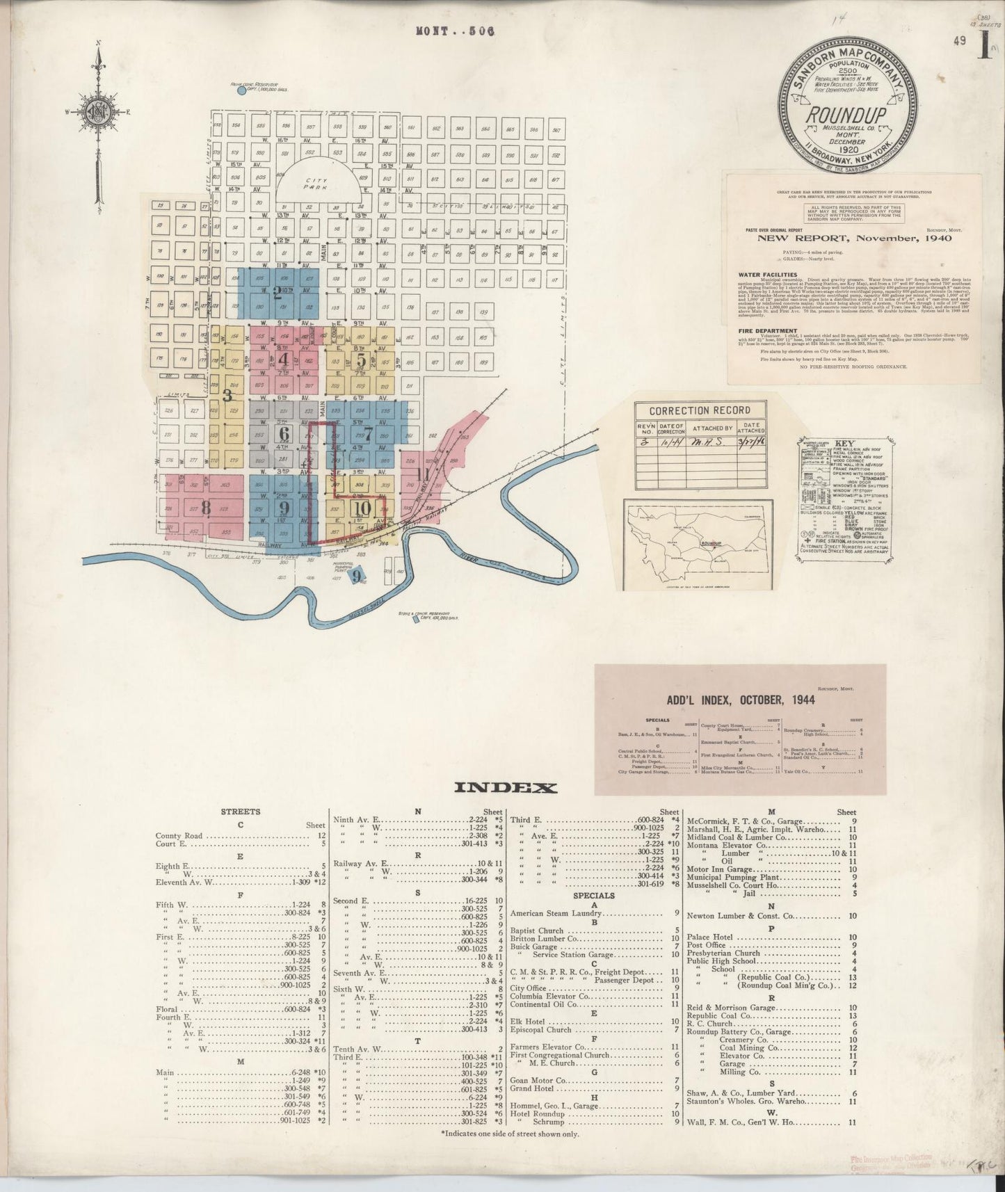Sanborn Fire Insurance Map from Roundup, Musselshell County, Montana (1944), Sheet #0001 - Complete Map Set gallery image, historic Sanborn map, vintage wall art, Montana Montana