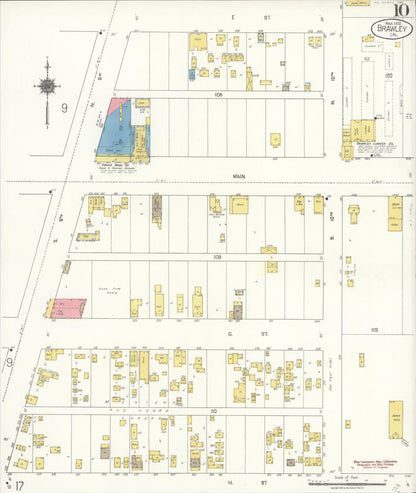 Sanborn Fire Insurance Map from Brawley, Imperial County, California (1922), Sheet #0010 - Historic Sanborn Fire Insurance Map Print, vintage old map wall art, antique decor, genealogy gift, California California map