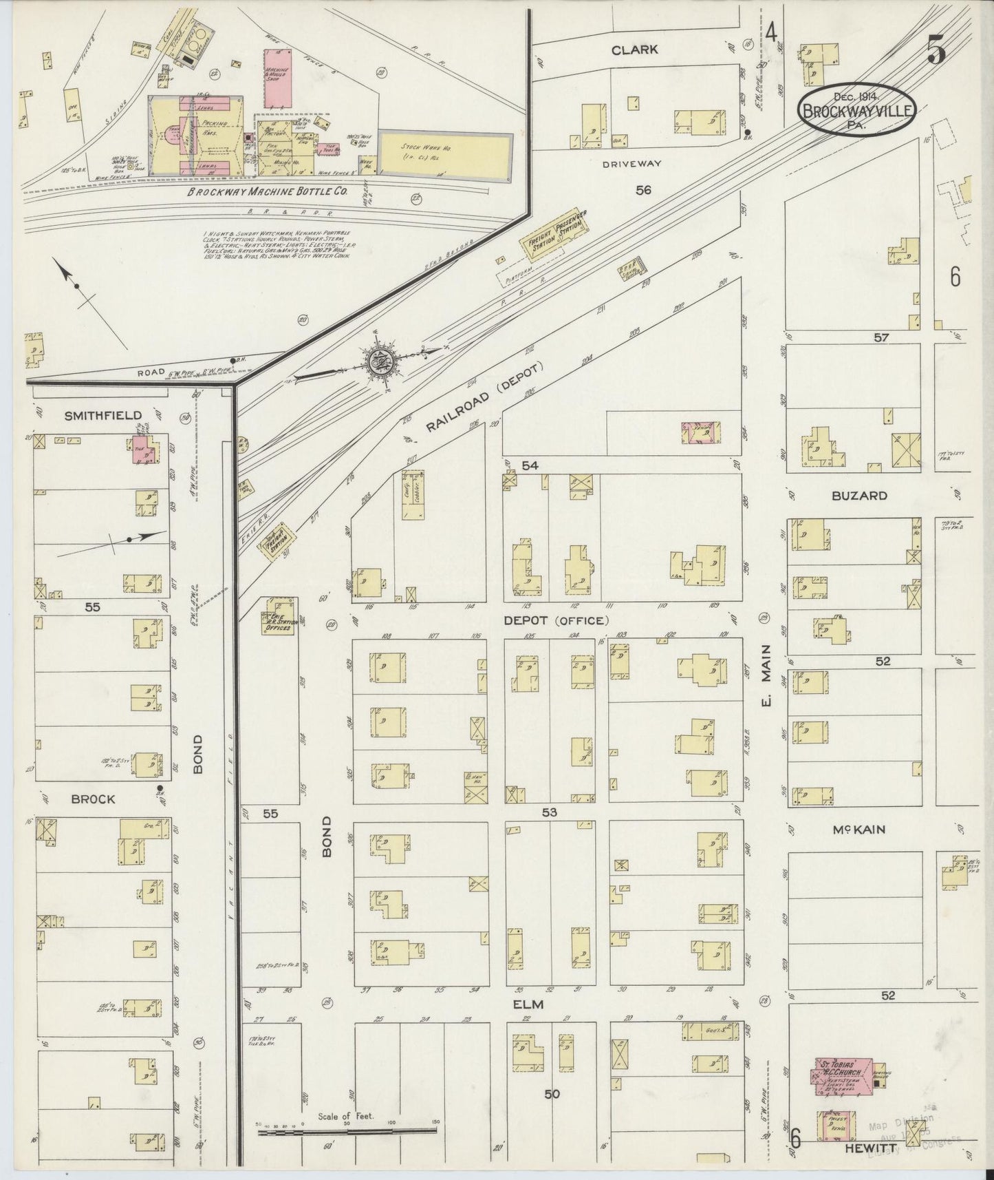 Sanborn Fire Insurance Map from Brockway, Jefferson County, Pennsylvania (1914), Sheet #0005 - Historic Sanborn Fire Insurance Map Print, vintage old map wall art, antique decor, genealogy gift, Pennsylvania Pennsylvania map