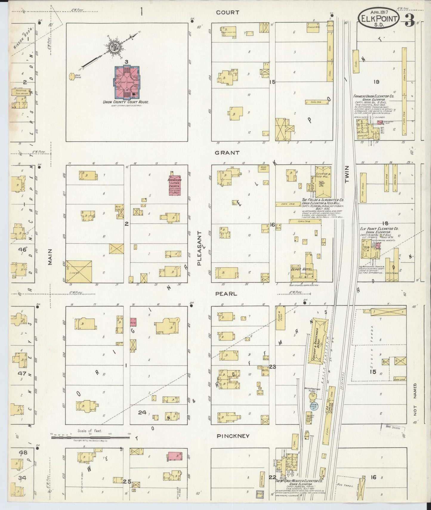 Sanborn Fire Insurance Map from Elk Point, Union County, South Dakota (1917), Sheet #0003 - Complete Map Set gallery image, historic Sanborn map, vintage wall art, South Dakota South Dakota