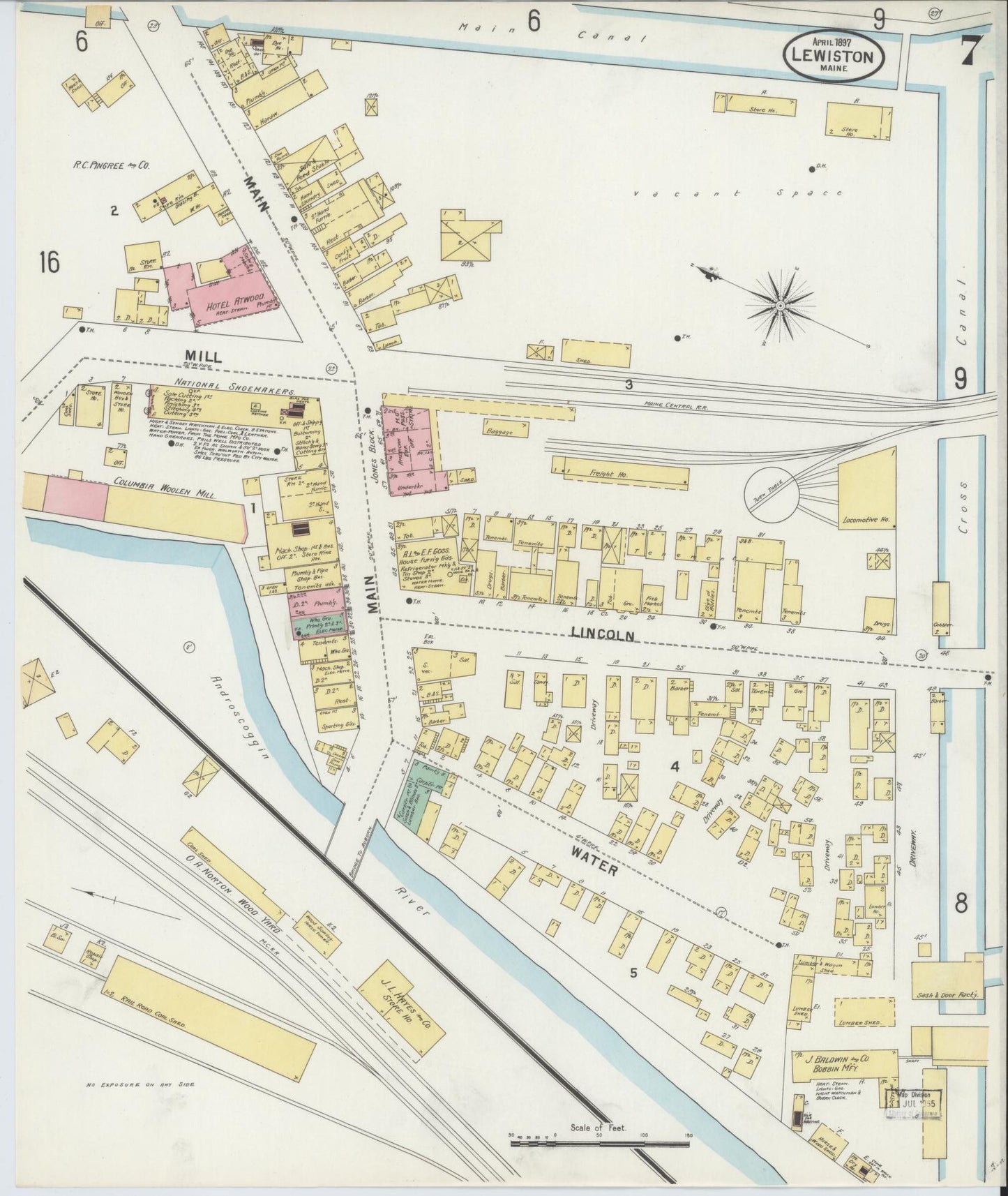 Sanborn Fire Insurance Map from Lewiston, Androscoggin County, Maine (1897), Sheet #0007 - Complete Map Set gallery image, historic Sanborn map, vintage wall art, Maine Maine