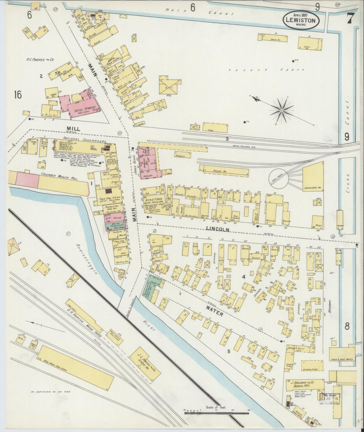 Sanborn Fire Insurance Map from Lewiston, Androscoggin County, Maine (1897), Sheet #0007 - Complete Map Set gallery image, historic Sanborn map, vintage wall art, Maine Maine
