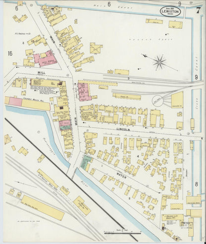 Sanborn Fire Insurance Map from Lewiston, Androscoggin County, Maine (1897), Sheet #0007 - Complete Map Set gallery image, historic Sanborn map, vintage wall art, Maine Maine