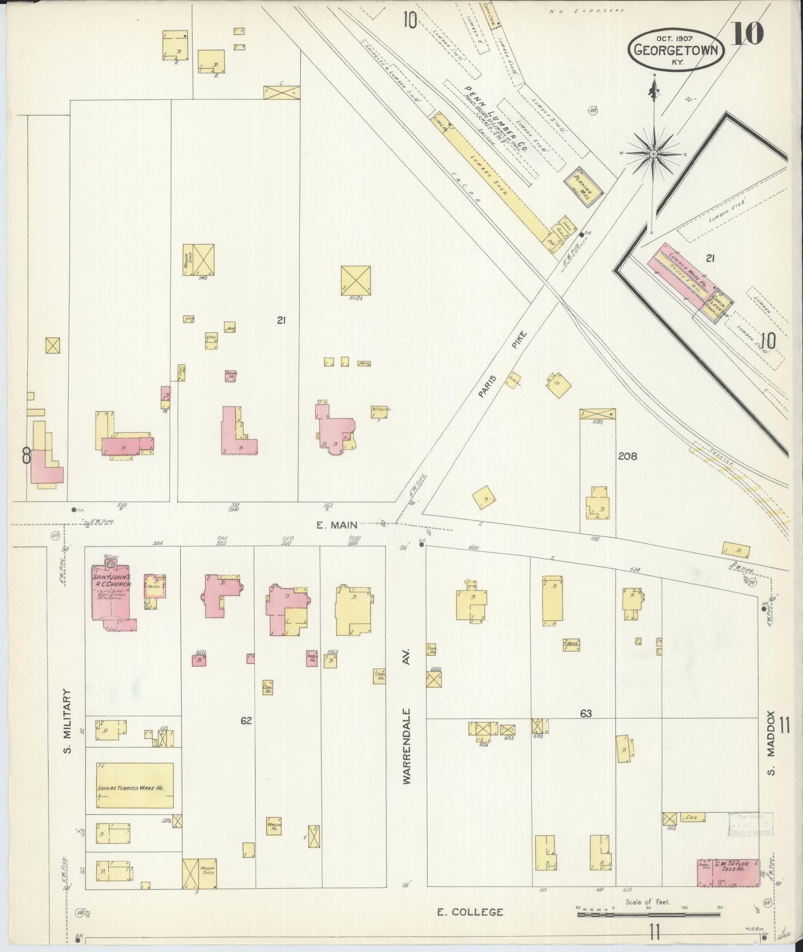 Sanborn Fire Insurance Map from Georgetown, Scott County, Kentucky (1907), Sheet #0010 - Complete Map Set gallery image, historic Sanborn map, vintage wall art, Kentucky Kentucky