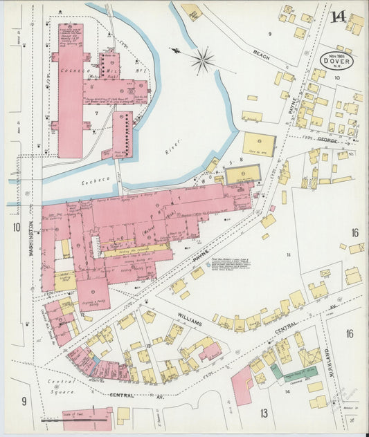 Sanborn Fire Insurance Map from Dover, Strafford County, New Hampshire (1905), Sheet #0014 - Historic Sanborn Fire Insurance Map Print, vintage old map wall art, antique decor, genealogy gift, New Hampshire New Hampshire map
