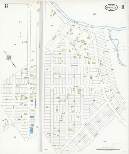 Sanborn Fire Insurance Map from Manville, Somerset County, New Jersey (1928), Sheet #0008 - Historic Sanborn Fire Insurance Map Print, vintage old map wall art, antique decor, genealogy gift, New Jersey New Jersey map
