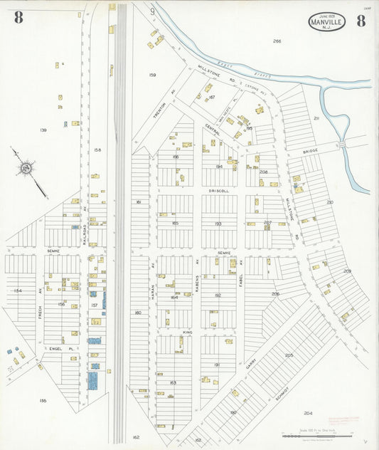 Sanborn Fire Insurance Map from Manville, Somerset County, New Jersey (1928), Sheet #0008 - Historic Sanborn Fire Insurance Map Print, vintage old map wall art, antique decor, genealogy gift, New Jersey New Jersey map