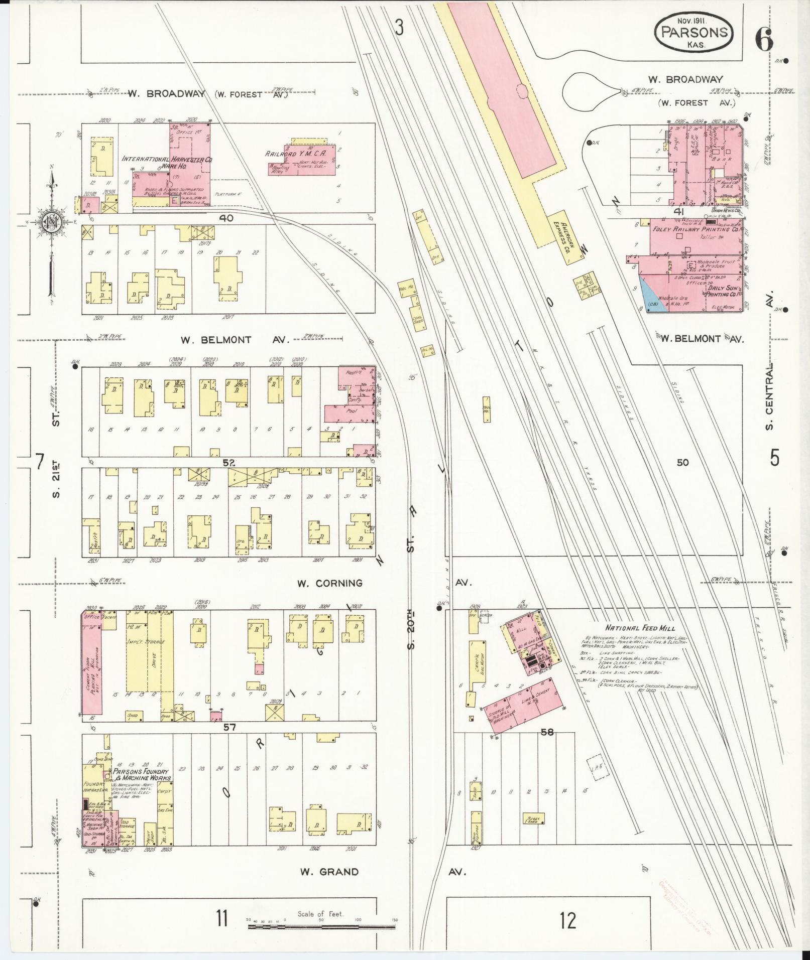 Sanborn Fire Insurance Map from Parsons, Labette County, Kansas (1911), Sheet #0006 - Historic Sanborn Fire Insurance Map Print, vintage old map wall art, antique decor, genealogy gift, Kansas Kansas map