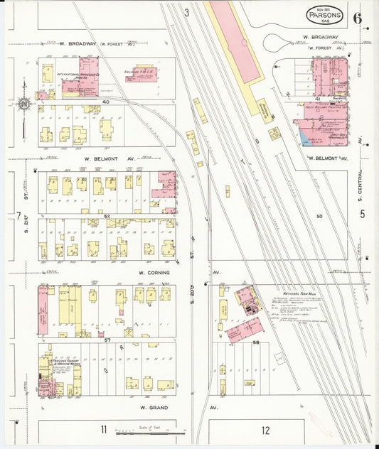 Sanborn Fire Insurance Map from Parsons, Labette County, Kansas (1911), Sheet #0006 - Historic Sanborn Fire Insurance Map Print, vintage old map wall art, antique decor, genealogy gift, Kansas Kansas map
