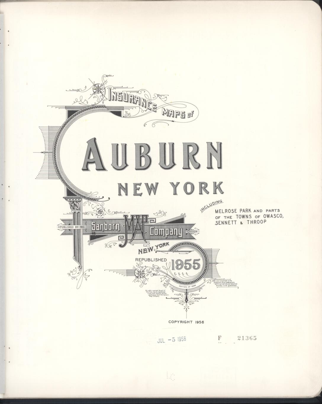 Sanborn Fire Insurance Map from Auburn, Cayuga County, New York. (1955) – Historic Sanborn Fire Insurance Map Print