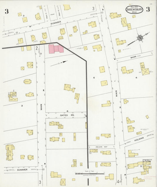 Sanborn Fire Insurance Map from Shrewsbury, Worcester County, Massachusetts (1925), Sheet #0003 - Historic Sanborn Fire Insurance Map Print, vintage old map wall art, antique decor, genealogy gift, Massachusetts Massachusetts map