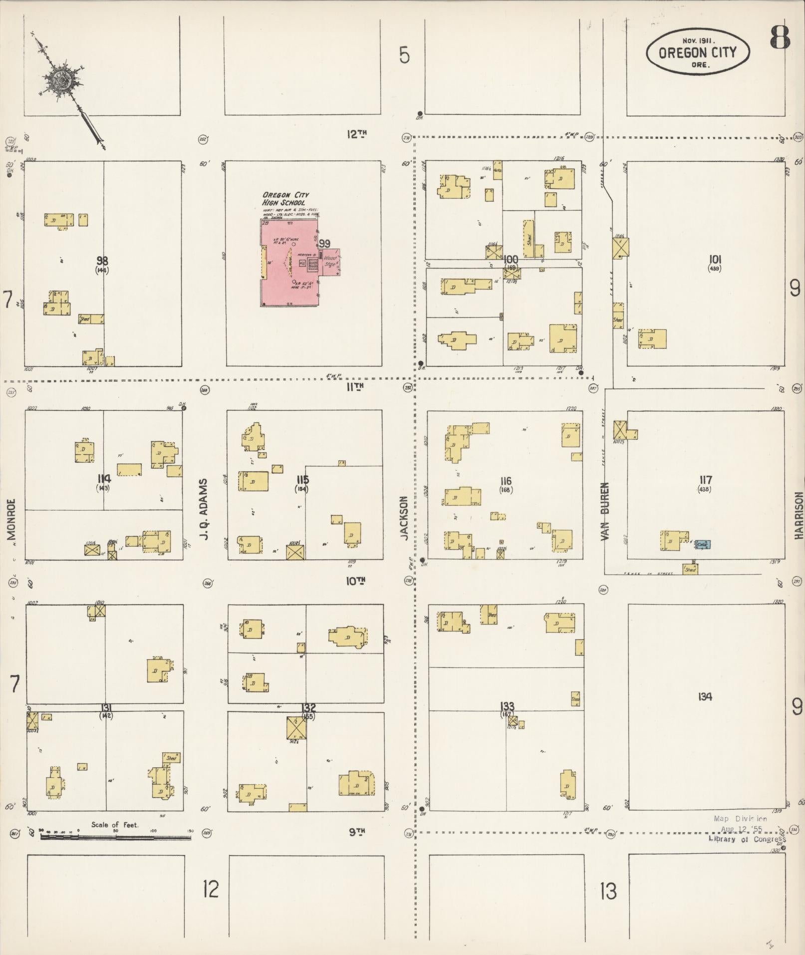 Sanborn Fire Insurance Map from Oregon City, Clackamas County, Oregon (1911), Sheet #0008 - Complete Map Set gallery image, historic Sanborn map, vintage wall art, Oregon Oregon