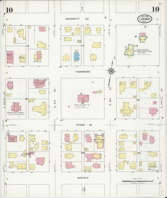 Sanborn Fire Insurance Map from Laramie, Albany County, Wyoming (1924), Sheet #0010 - Historic Sanborn Fire Insurance Map Print, vintage old map wall art, antique decor, genealogy gift, Wyoming Wyoming map