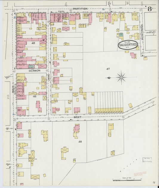 Sanborn Fire Insurance Map from Saugerties, Ulster County, New York (1892), Sheet #0008 - Historic Sanborn Fire Insurance Map Print, vintage old map wall art, antique decor, genealogy gift, New York New York map
