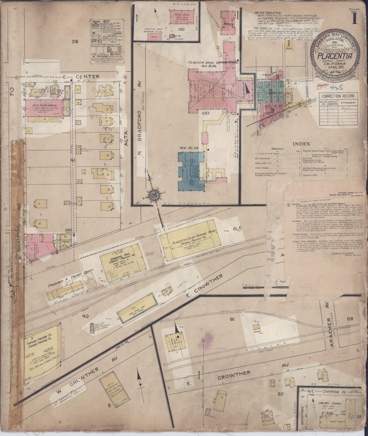 Sanborn Fire Insurance Map from Placentia, Orange County, California (1933), Sheet #0001 - Complete Map Set gallery image, historic Sanborn map, vintage wall art, California California