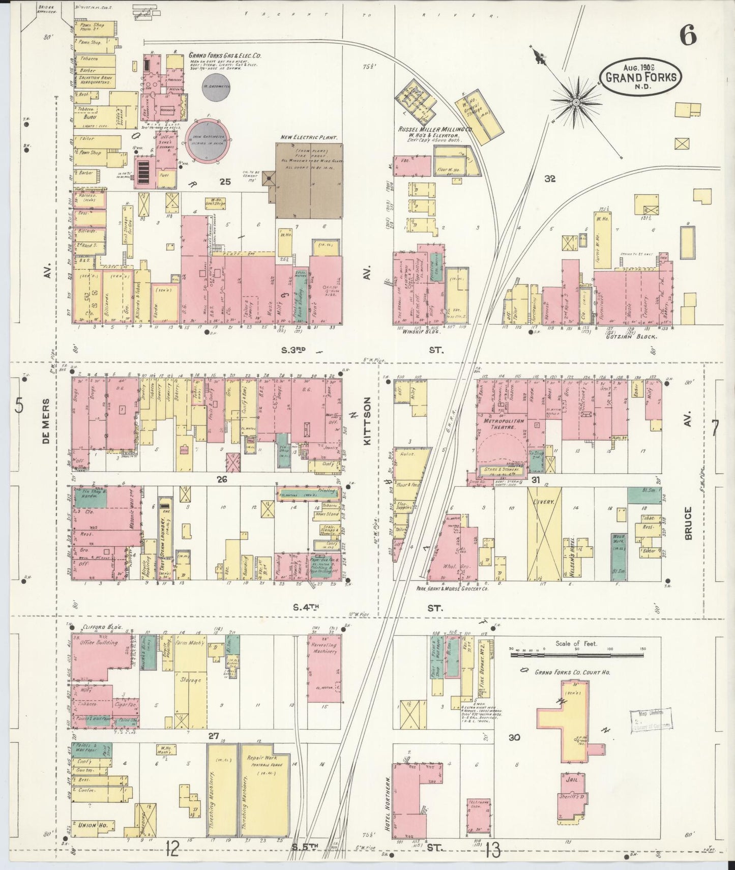 Sanborn Fire Insurance Map from Grand Forks, Grand Forks County, North Dakota (1906), Sheet #0006 - Complete Map Set gallery image, historic Sanborn map, vintage wall art, North Dakota North Dakota