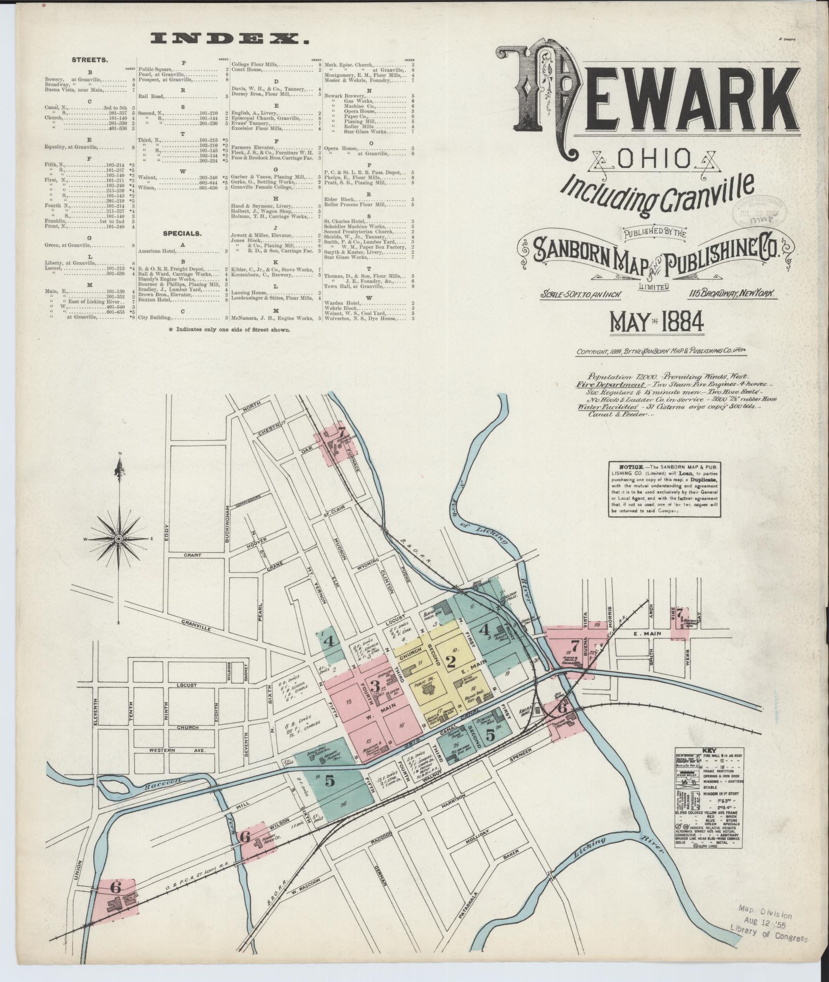 Sanborn Fire Insurance Map from Newark, Licking County, Ohio (1884), Sheet #0001 - Complete Map Set gallery image, historic Sanborn map, vintage wall art, Ohio Ohio