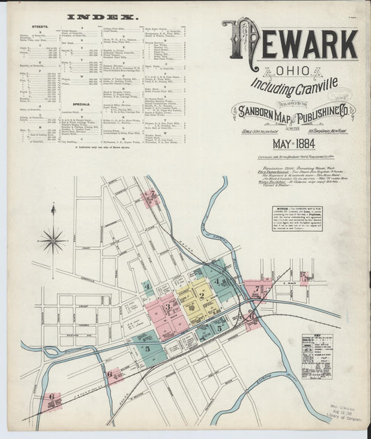 Sanborn Fire Insurance Map from Newark, Licking County, Ohio (1884), Sheet #0001 - Complete Map Set gallery image, historic Sanborn map, vintage wall art, Ohio Ohio