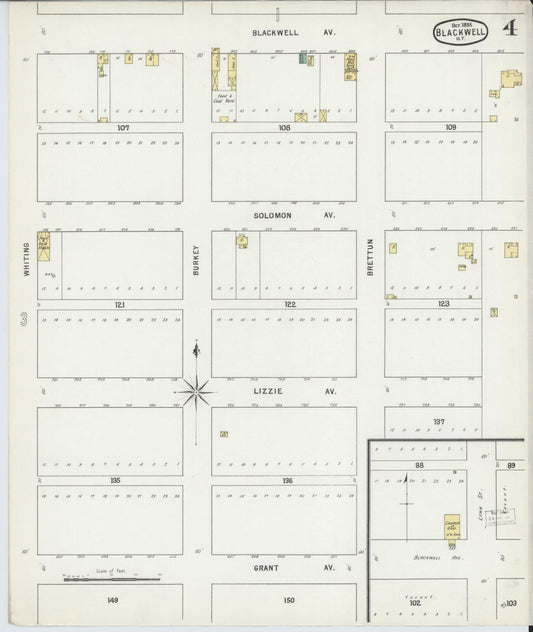Sanborn Fire Insurance Map from Blackwell, Kay County, Oklahoma (1895), Sheet #0004 - Historic Sanborn Fire Insurance Map Print, vintage old map wall art, antique decor, genealogy gift, Oklahoma Oklahoma map