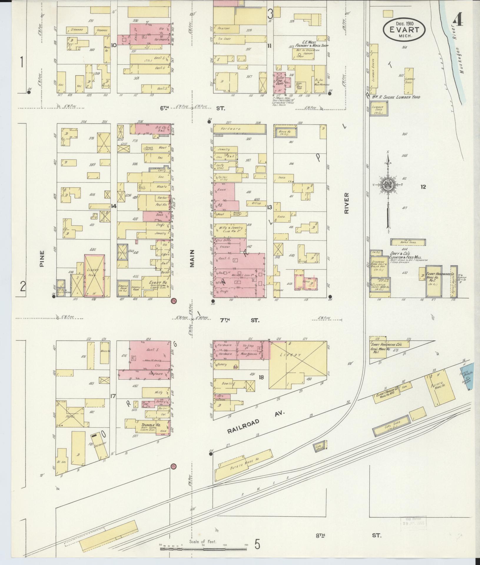 Sanborn Fire Insurance Map from Evart, Osceola County, Michigan (1910), Sheet #0004 - Historic Sanborn Fire Insurance Map Print, vintage old map wall art, antique decor, genealogy gift, Michigan Michigan map