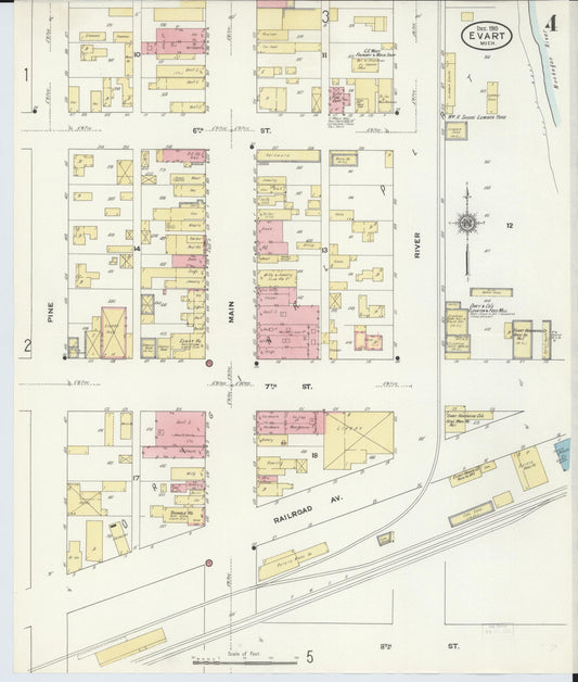 Sanborn Fire Insurance Map from Evart, Osceola County, Michigan (1910), Sheet #0004 - Historic Sanborn Fire Insurance Map Print, vintage old map wall art, antique decor, genealogy gift, Michigan Michigan map