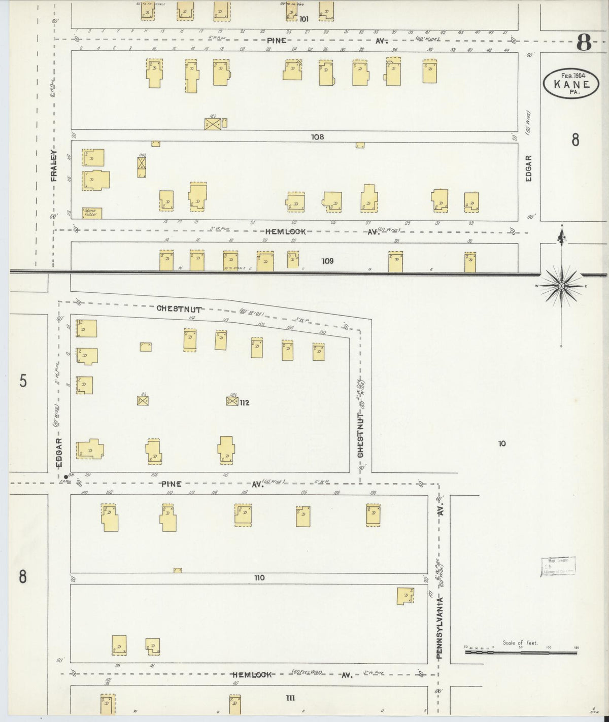Sanborn Fire Insurance Map from Kane, McKean County, Pennsylvania (1904), Sheet #0008 - Complete Map Set gallery image, historic Sanborn map, vintage wall art, Pennsylvania Pennsylvania