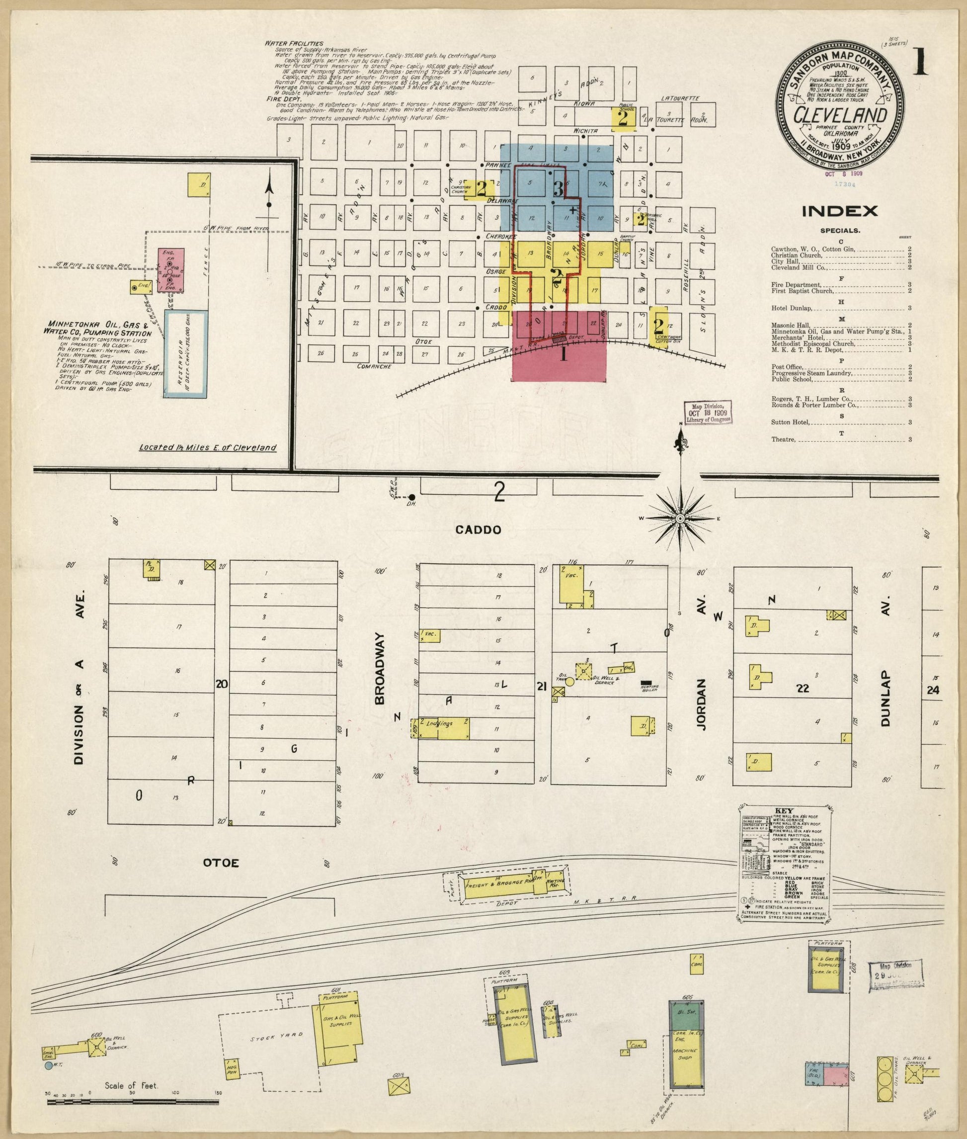 Sanborn Fire Insurance Map from Cleveland, Pawnee County, Oklahoma (1909), Sheet #0001 - Historic Sanborn Fire Insurance Map Print, vintage old map wall art, antique decor, genealogy gift, Oklahoma Oklahoma map